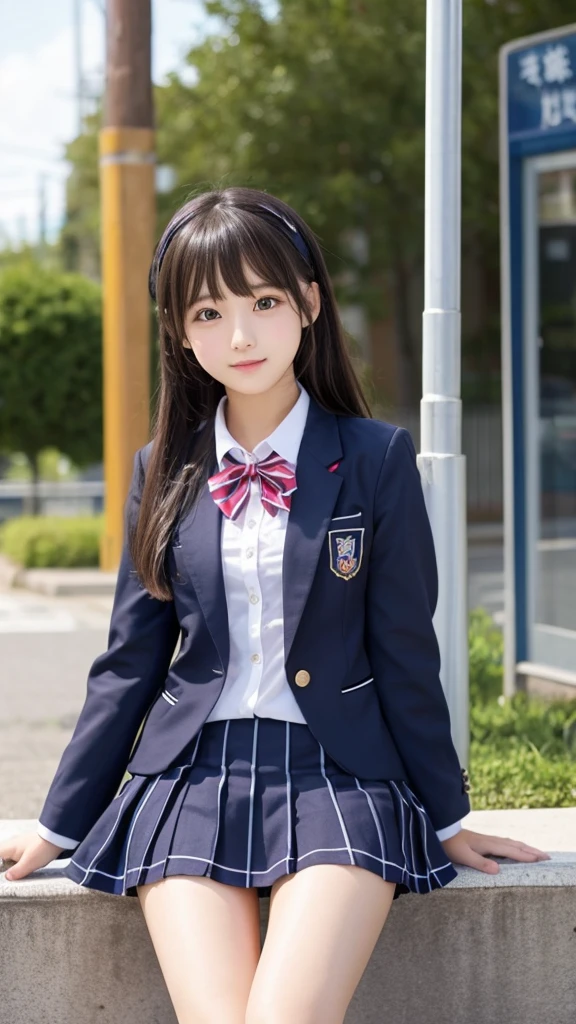 cute、high school girl、Idol、uniform、blazer、mini skirt、See-through、Fluttering in the wind、sit
