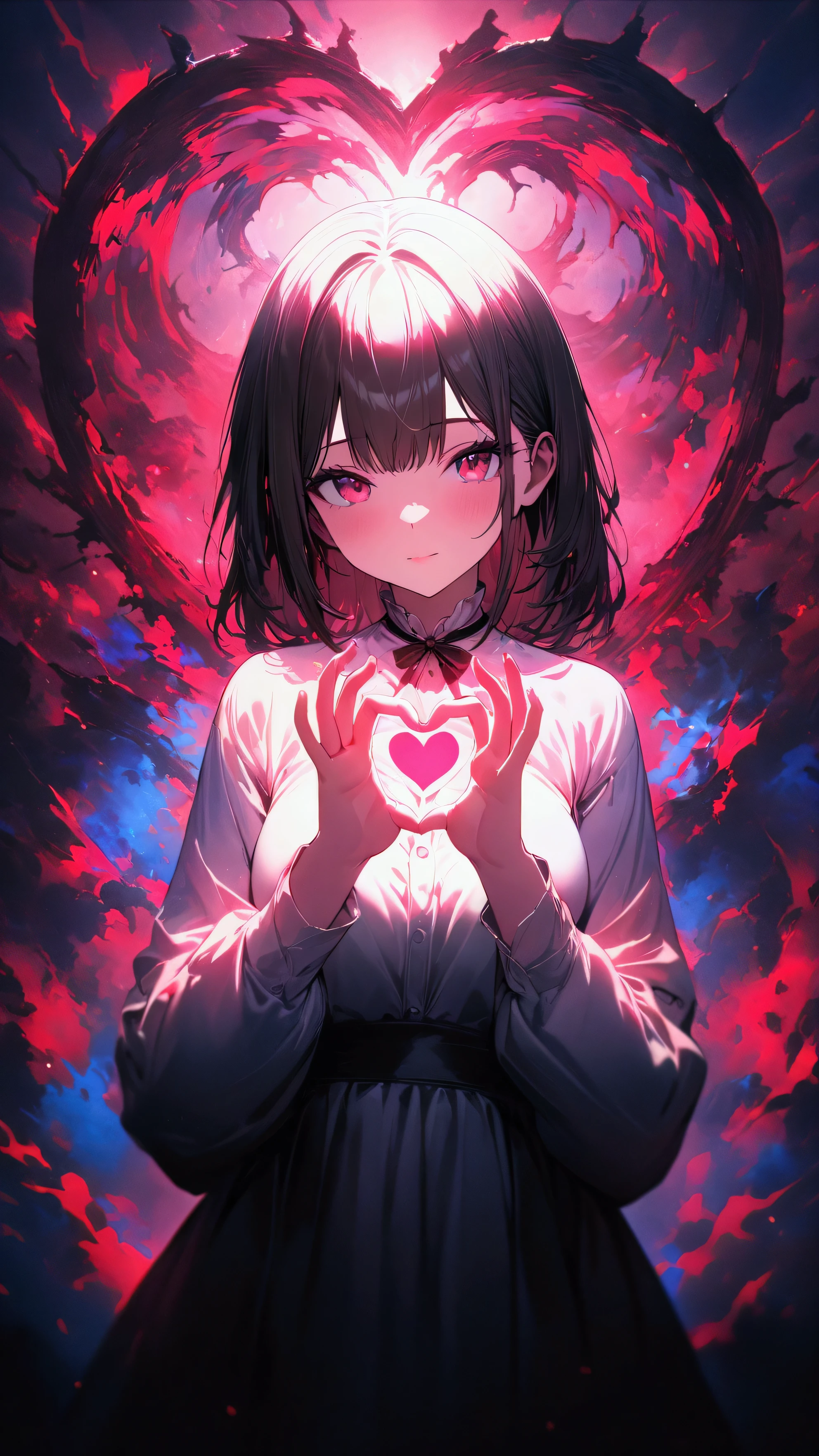 (beautiful girl: 1.3),masterpiece, Highest quality, Ultra-high resolution,rich contrast,super high quality,8k,Highly detailed CG unit wallpaper,Ultra-high resolution,RAW Photos, Depth of Field 1.2,is making a heart symbol with both hands