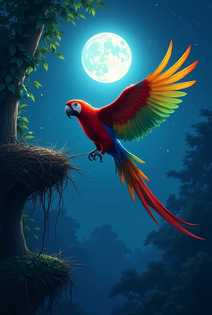 Parrot moving towards nest at night