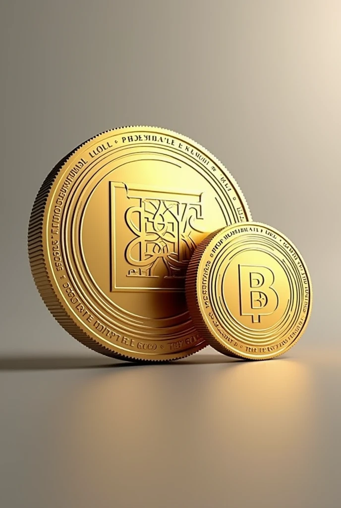 Draw two gold and silver coins of the same style with different logos, one large and one small