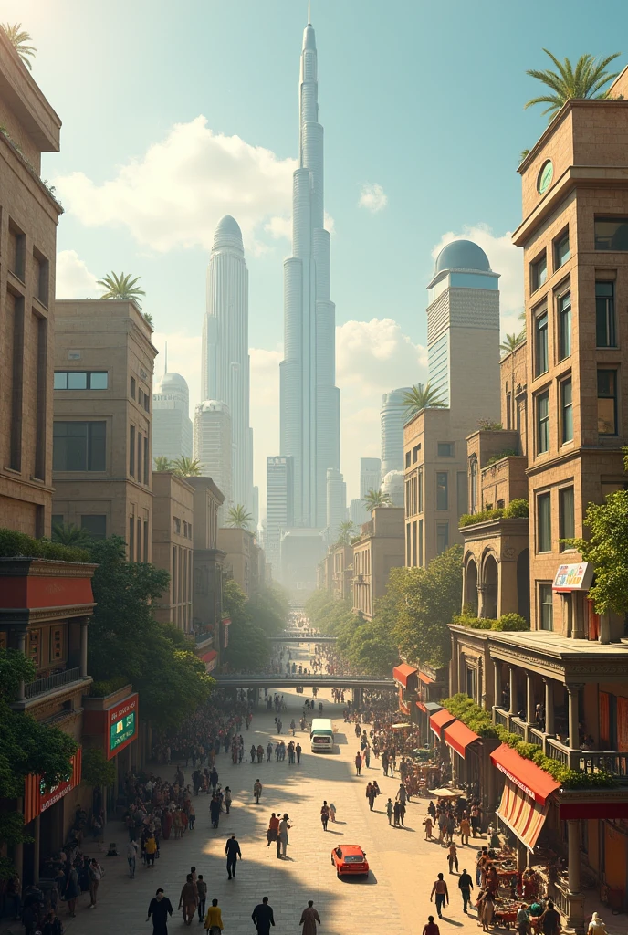Futuristic African city. Futuristic people walking the streets. Futuristic High tech gear. Incredible detail. Ultra high quality.