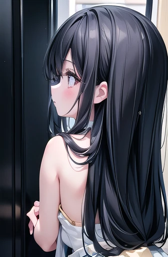 nsfw、Completely naked、One Girl、Black Hair、Very long hair、Red Eyes、Small breasts、Beautiful Face、Expressionless、Detailed skin、Kneeling、(Black thigh-high socks)、night、Starry Sky、moon、mysterious、Arch your back、looking at the camera、Show off your breasts、Looking up at the sky