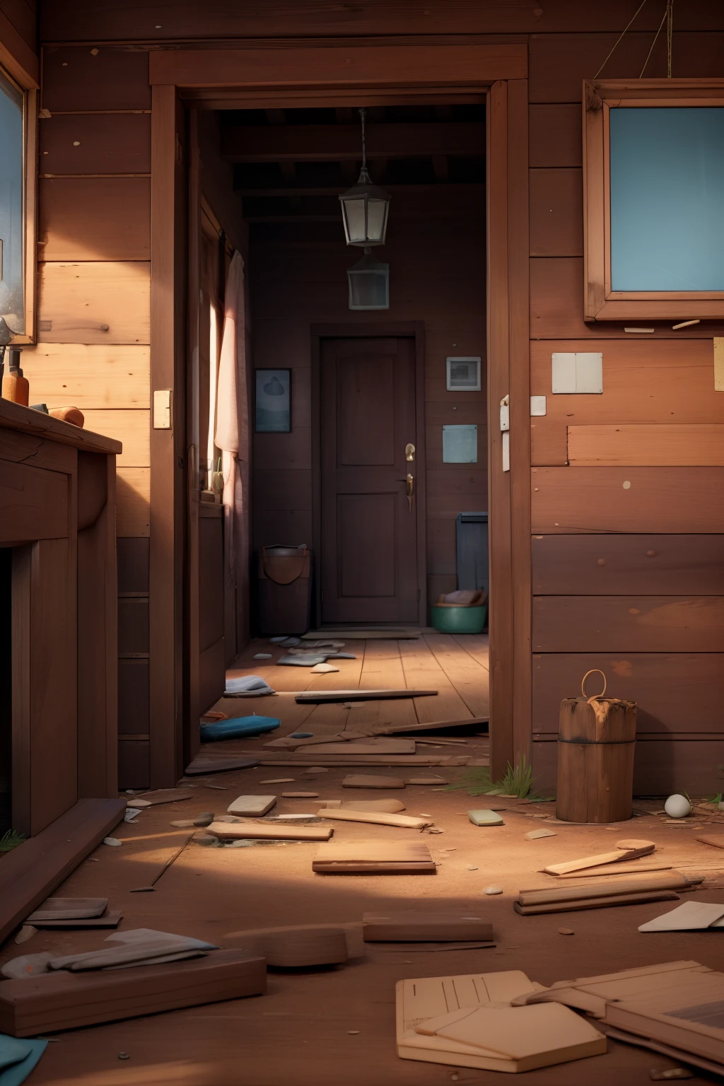 ((best qualityer)), ((work of art)), (detailded), wood inside old abandoned house game background, mystery
