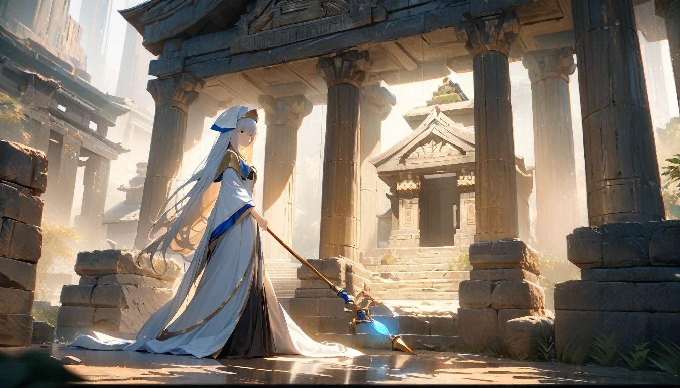 1girl, ancient priestess, long flowing white robes, sacred staff, serene expression, ancient temple, soft sunlight filtering through ancient stone pillars, ethereal mist, quiet atmosphere, sacred surroundings, (best quality, 4k, 8k, highres, masterpiece:1.2), ultra-detailed, painting-like, soft pastel colors, gentle lighting, aesthetic
4o