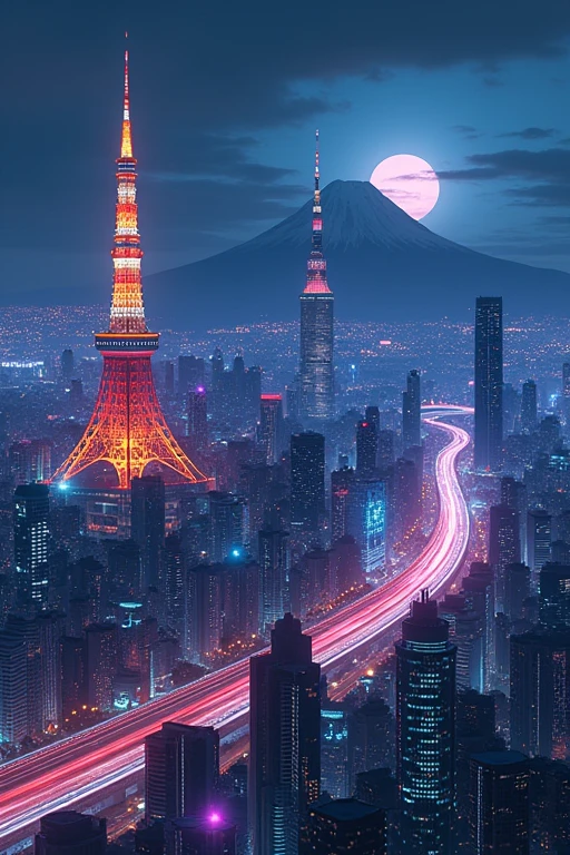 Cyber city Tokyo Tower Tokyo Skytree Big city Expressway Night view from Mt. Fuji with pass
