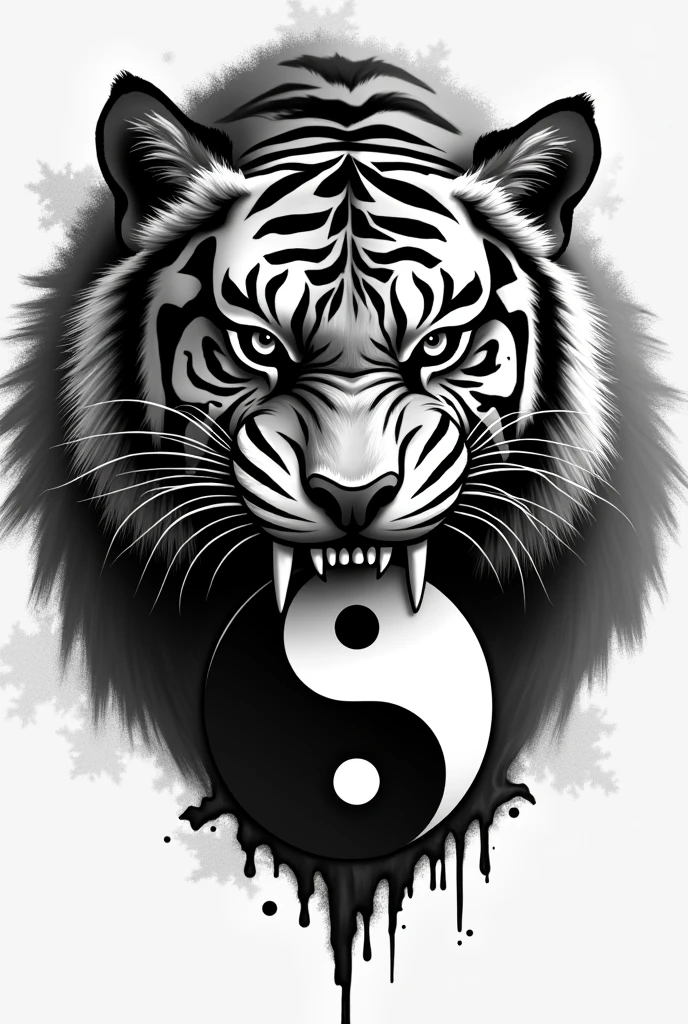  Black and white tiger head image logic biting yin yang
