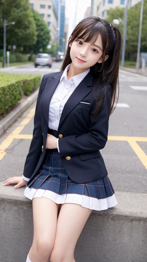 cute、high school girl、Idol、uniform、blazer、mini skirt、See-through、Fluttering in the wind、sit