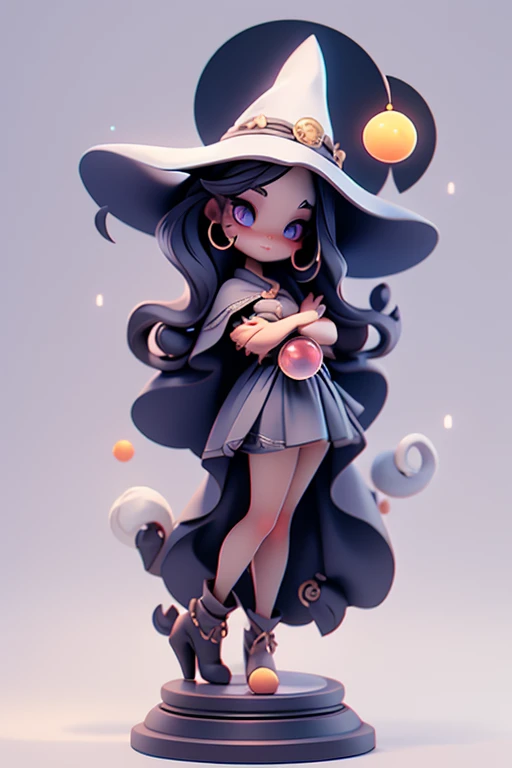 Create a cat image, front view, wearing a witch hat.. A large crystal ball with fortune telling symbols is in the front.. The images are sharp and detailed, with beautiful colors.. Has arms, legs, eyes, mouth, white background.