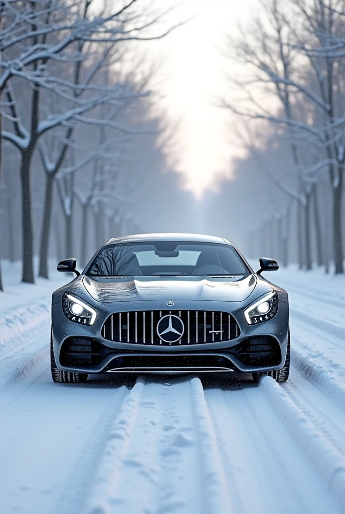 Mercedes car in winter snow
