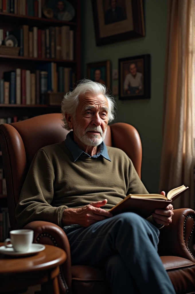 A old man recording his story 