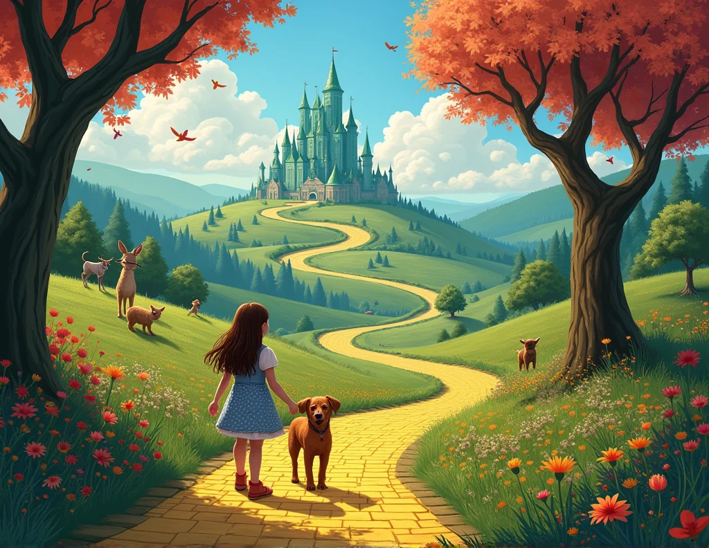 Absurdres masterpiece HDR high quality picture of a random scene from wizard of Oz with a Tim Burton theme style in a beautiful masterpiece background , detailed character, handsome face