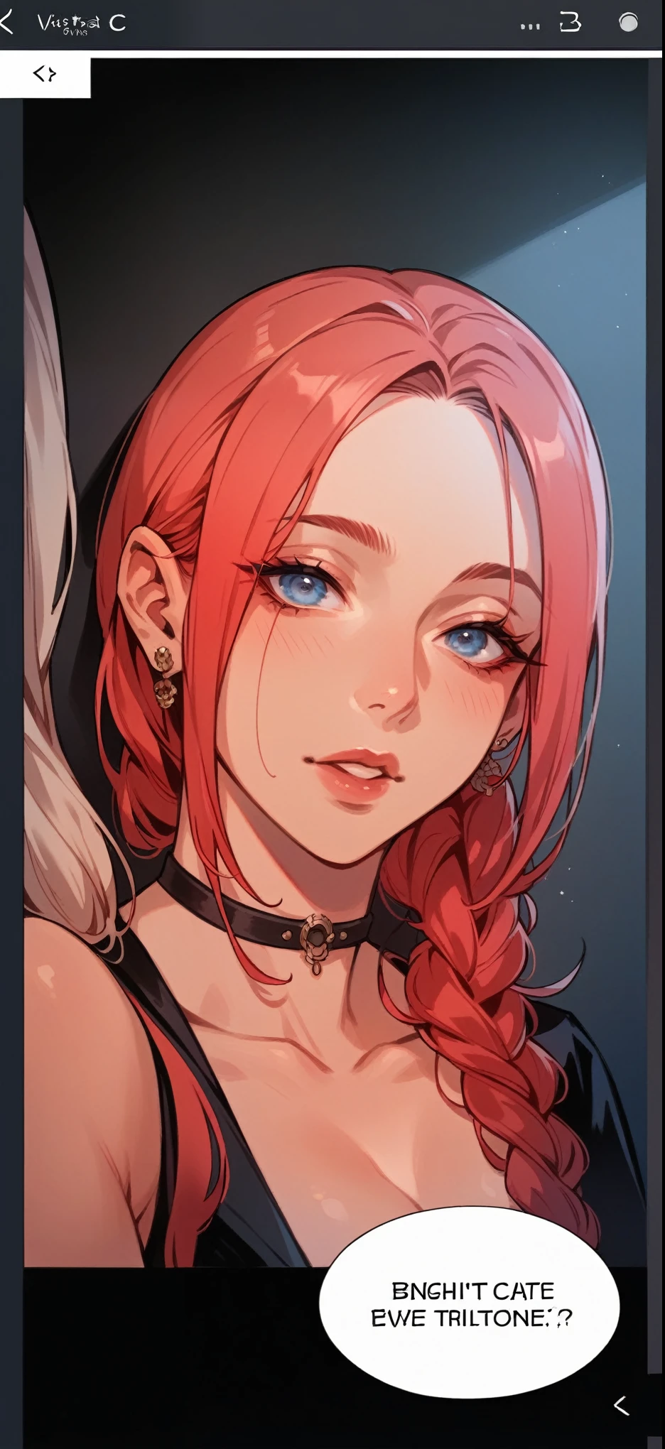 1womanl, beautiful woman, outlined, ((intrikate)), dramatic lighting, detailded, work of art, Long red hair, hair tied braid, female focus, bonitas, tall and beautiful guy, sexy look, outlined preto , Eyes red, suggestive look, blue colored eyes, outlined, dangerous, villain