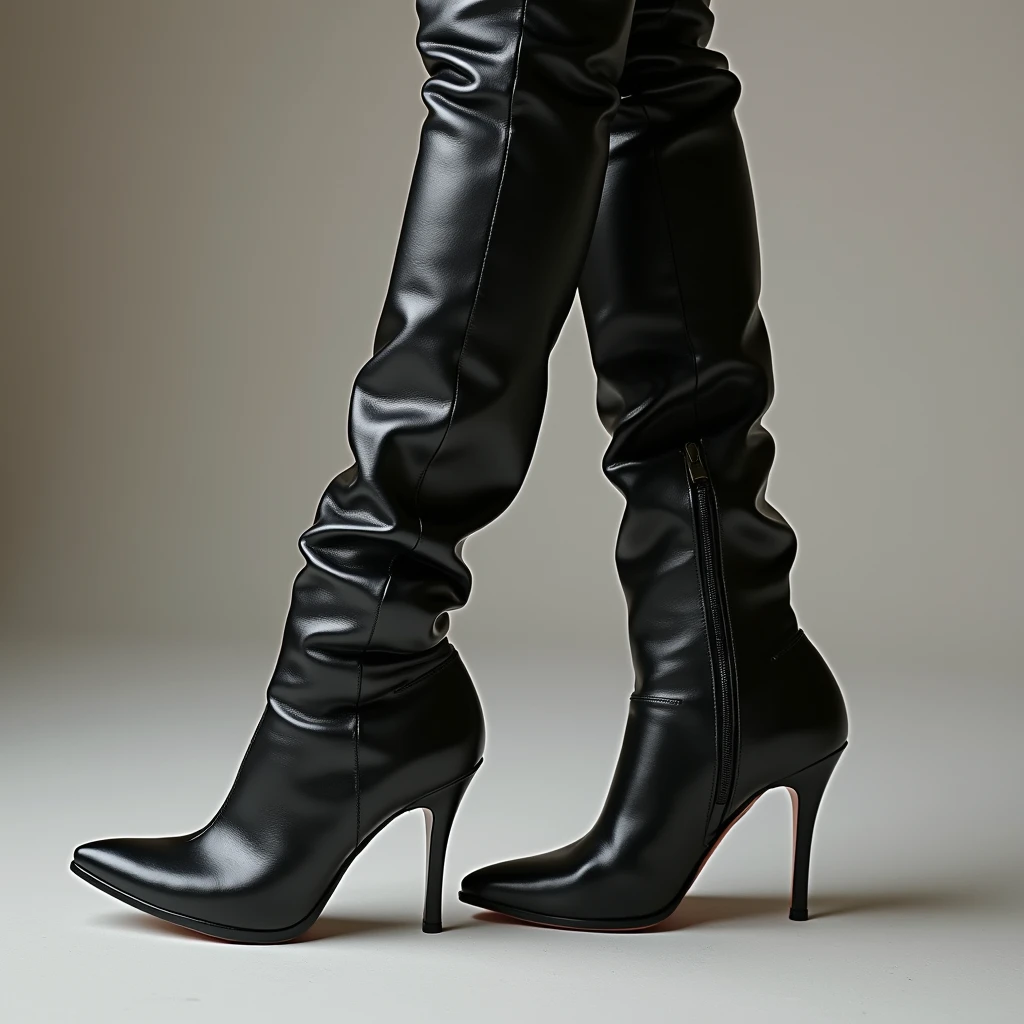 Japanese women's high heels, long boots and leather pants