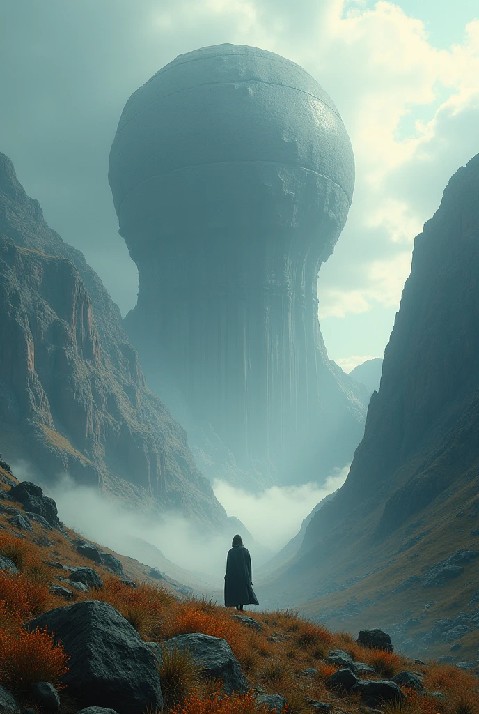 a giant bra, two mountains standing tall, epic landscape, detailed environment, dramatic lighting, cinematic composition, volumetric fog, vivid colors, photorealistic, 8k, best quality, masterpiece