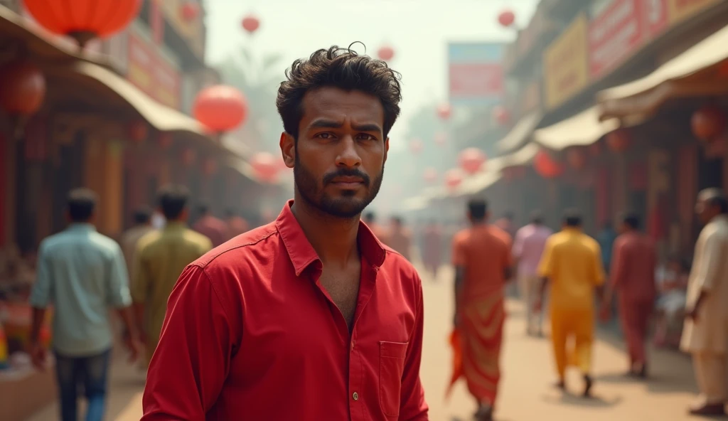 Public place and one man Red shirt and face clean history of India