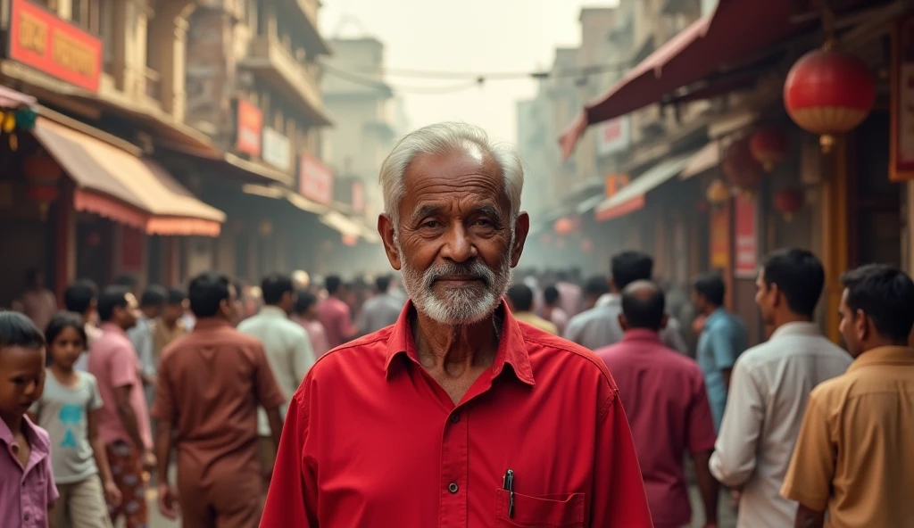 Public place and one man year 60 Red shirt and face clean history of India