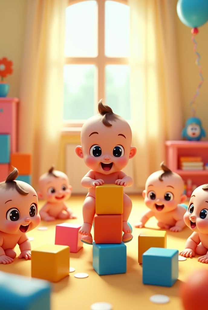 A 16:9 ratio long thumbnail for Kiddo Corner channel which should content cartoonish babies playing and some kids element to look attractive and funny