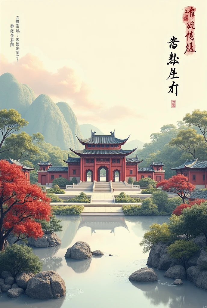 "Luo Ding Academy", "Chinese calligraphy", "brushstroke", "traditional culture", "Confucian", "elegant design", "historical heritage", "Chinese architecture", "ink design", "symbolism", "harmony".