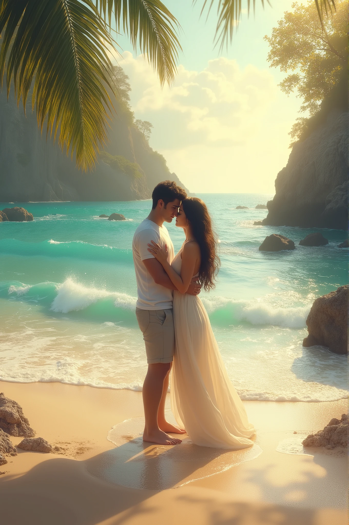 Hallucinations of a beautiful beach scenery with a couple who loving each others. Dreamlike scene
