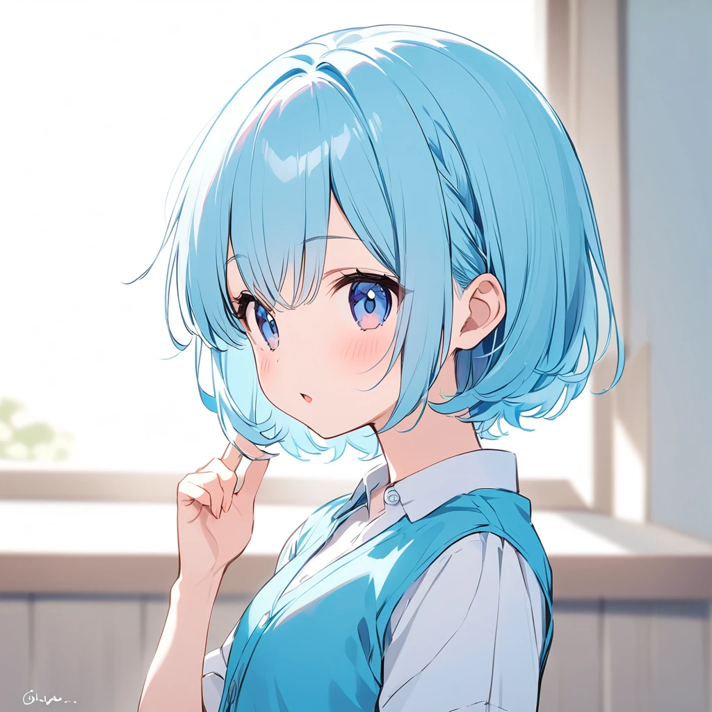 light blue、short hair
、cute