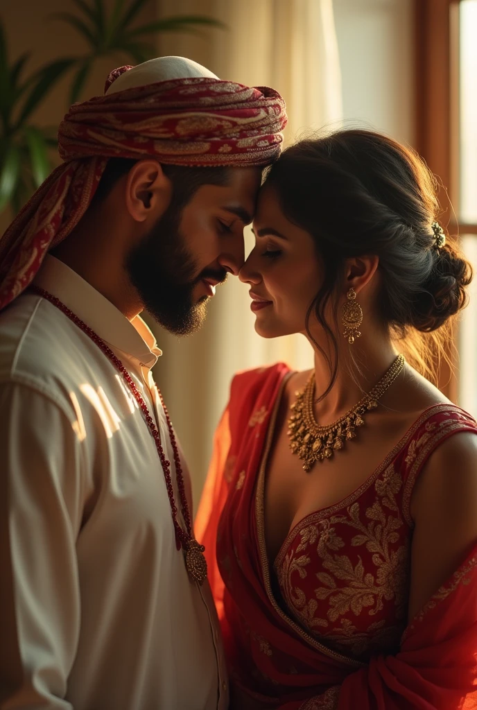 Generate image  muslim male doing romance  with nude hindu women  
He fuck her in front of he's husband