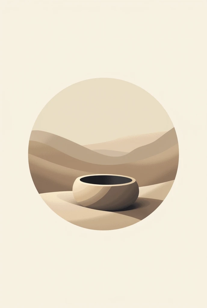 Create a design that combines sand and pottery in the form of a minimalist round logo