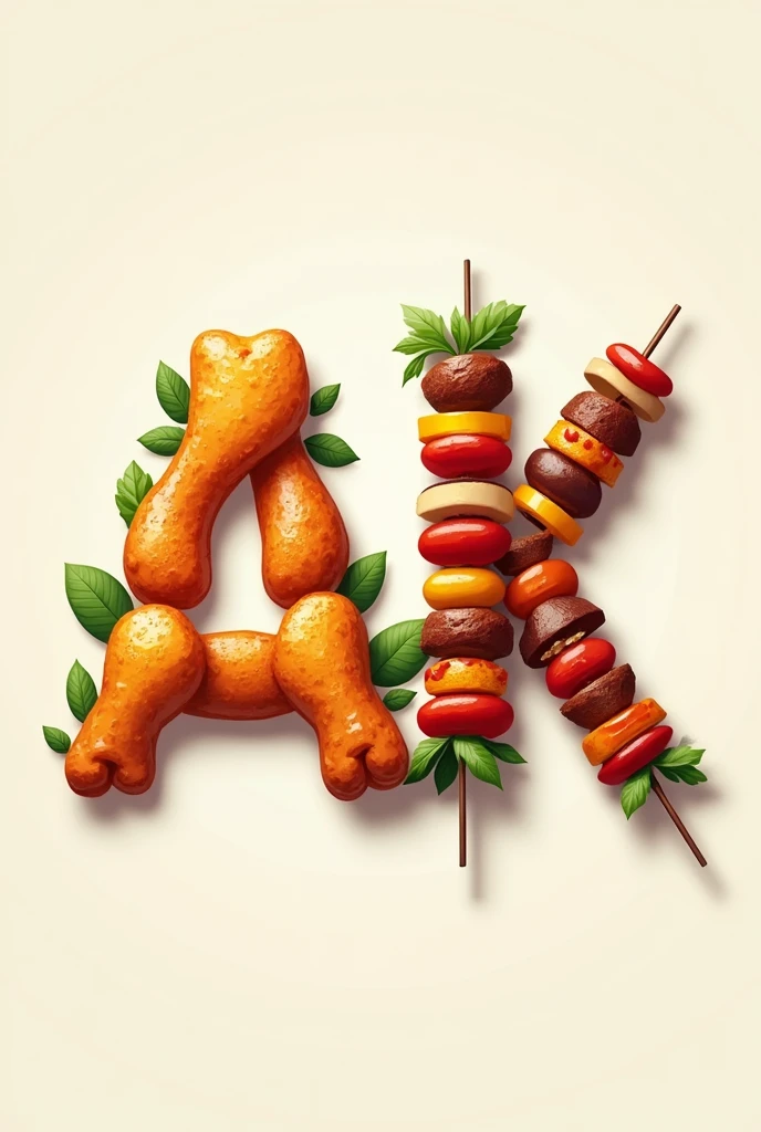 A 2D logo of two letters. A and K, both of which are made up by Foods, Chicken and Kebabs.