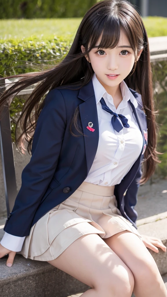 cute、high school girl、Idol、uniform、blazer、mini skirt、See-through、Fluttering in the wind、sit