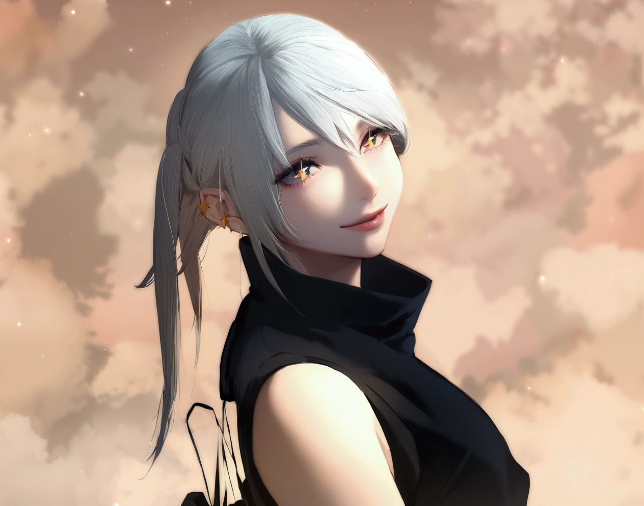 One person, solo, High resolution, Gaze, smile, Sparkling eyes, Hide your ears, 