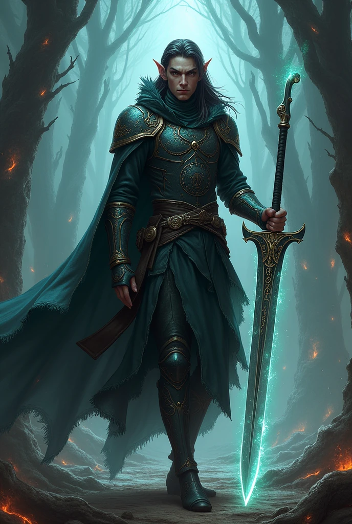 Half elf man warlock hexblade