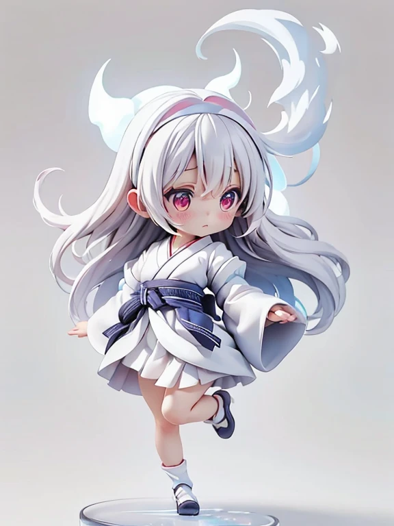Ghost、幽霊のGirl、Girl、Japanese style outfit、White Hair、whole body、White clothes、Heavenly crown on the head、Triangle bandana、Floating in the air、No legs、Legs are transparent
