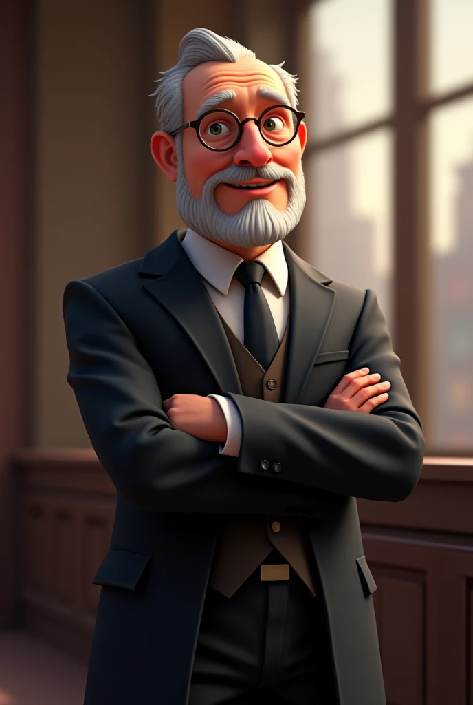 Uncle Advocate in black coat ai 3d image cartoon type