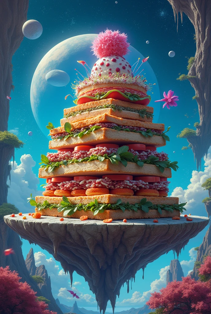 fantastical sandwich with unusual toppings cool background cool theme