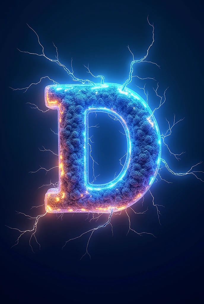 Cryptocurrency With the letter D and lightning in the middle in blue and gold colors, very lively