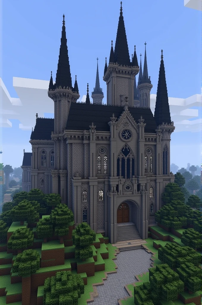 a medium sized minecraft villa, with views from the front and the side in the gothic style which can also be recreated in the game minecraft the building should consist of individual cubes without rounding only with edges/pixel