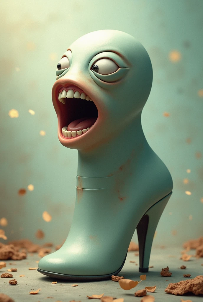 A humanoid shoe with a human mouth