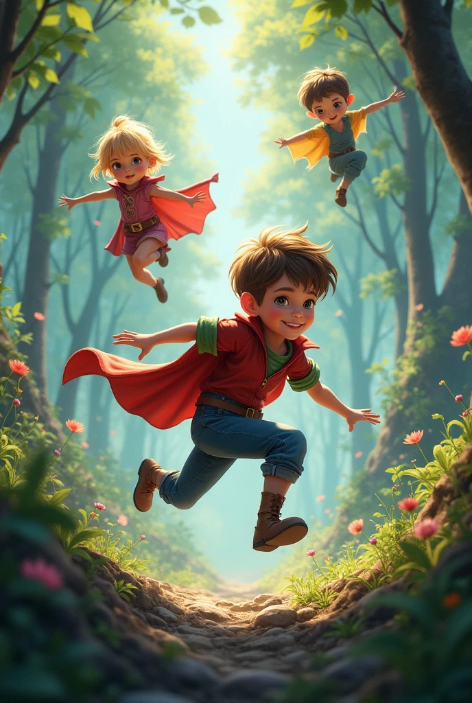 Pictures for fairy tales about boys and girls in action style