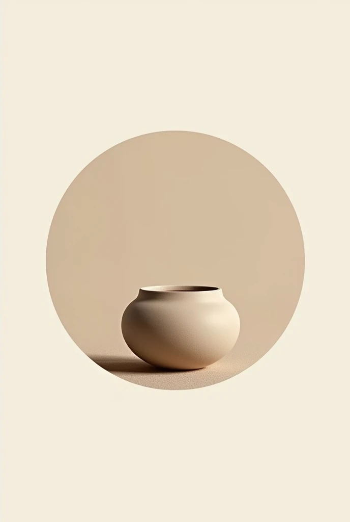 Minimalist round logo with a ceramic pot made with sand