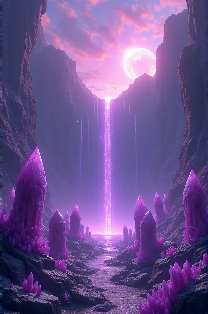 Purple lit, skies, domain expansion: Crystalline void, purple crystals around, skeletons overgrown by ourple crystals, deep wormwhole/depression at the center with many crystalline hands emerging, 4k 3d domain expansion