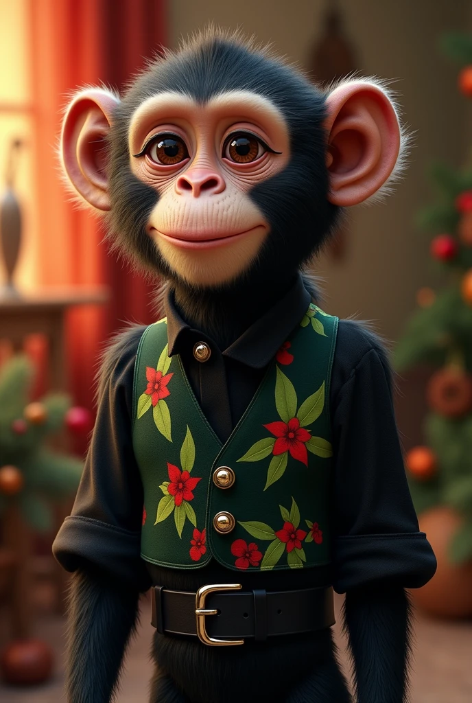 A monkey wearing a black blouse, HOLLY print