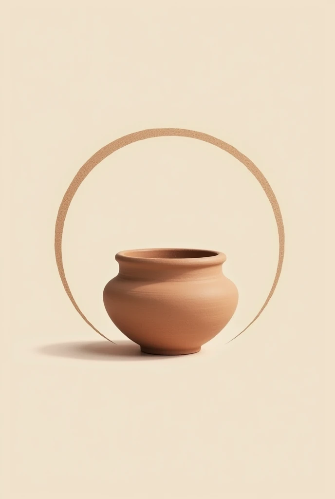 Logo rond minimaliste avec un pot d’argile fait avec du sable 
