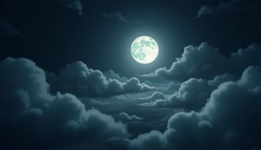 A moon and a black night and clouds