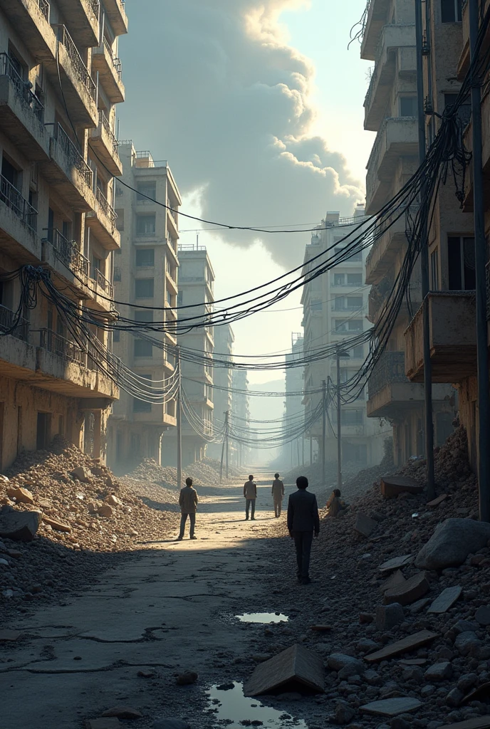 There was a big earthquake in the city. So many buildings were destroyed and the roads were cracked.