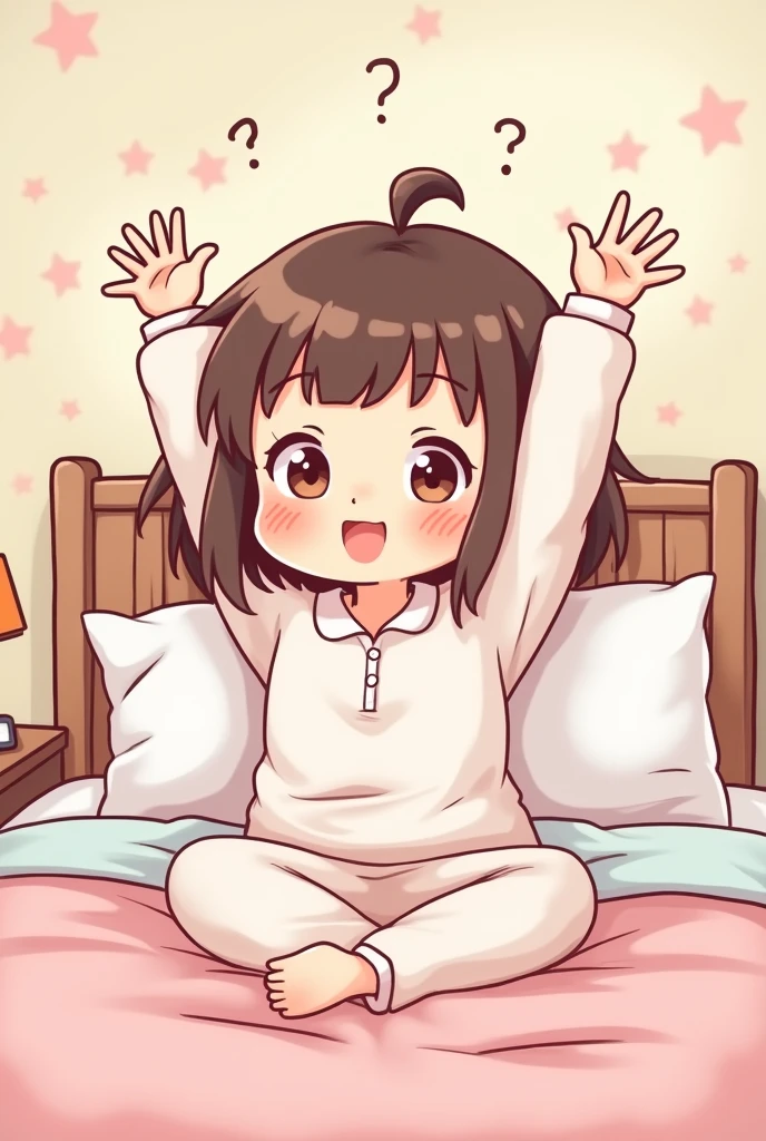 ((masterpiece, best quality)), full body, (solo 0.6), Dora, bracelet, (dark skin 0.6), dark brown hair, short hair, brown eyes, (dark nipples 0.8), indoors, night, sheer translucent white t-shirt, see through t-shirt, pink pajama pants, grinning, on bed, on knees, young, medium breasts