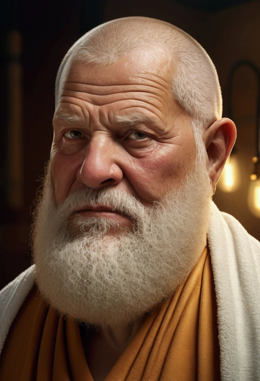 a detailed of an elderly, obese white beard Dominican monk with an attractive, kind facial expression, Olaf Sholz ,warm lighting, takes a shower, view to full length, detailed facial features, photorealistic, 8k, (best quality, 4k, 8k, highres, masterpiece:1.2), ultra-detailed, (realistic, photorealistic, photo-realistic:1.37), HDR, UHD, studio lighting, ultra-fine painting, sharp focus, physically-based rendering, extreme detail description, professional, vivid colors, bokeh
