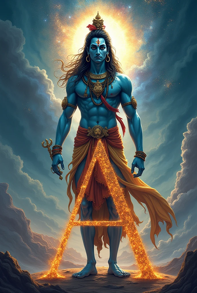 Generate an image , in which lord shiva stand beside letter A