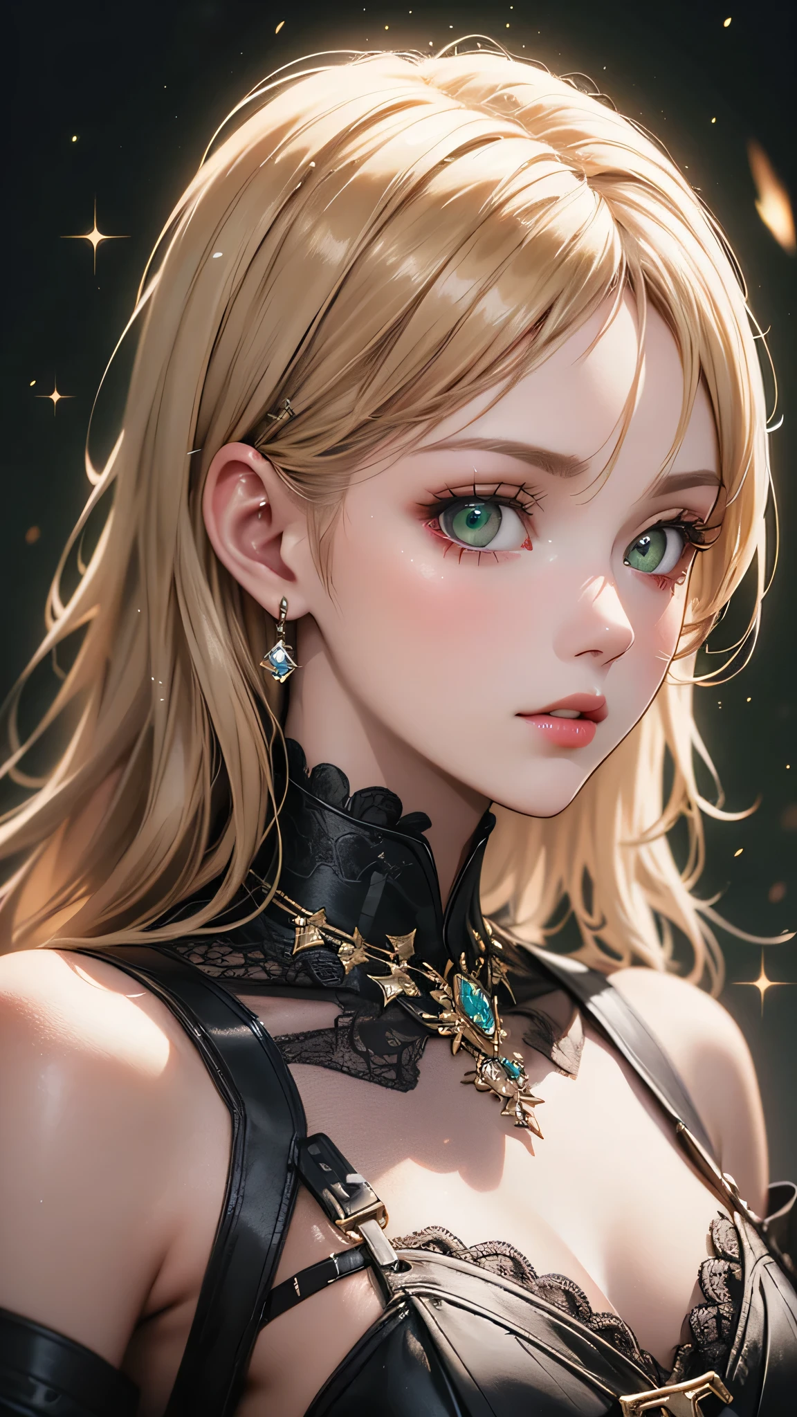 Immerse yourself in the elegance and sophistication of this beautiful blonde with captivating sparkling green eyes.. Utilizing 3D technology and Octane rendering at 8K resolution、Her detailed face is rendered in a hyper-realistic way。. Exquisite sharp details and smooth rendering style, Combined with film studio lighting, It will make this work of art a true masterpiece.. We hope ArtStation will become a trendsetter in the digital art community.、Get ready to turn heads.