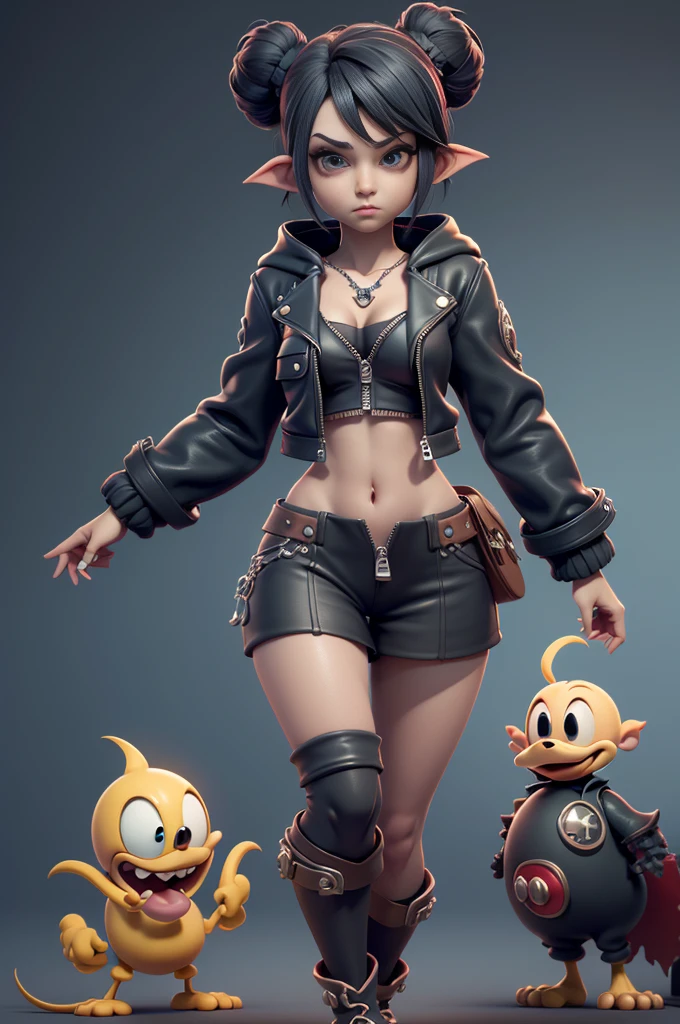 monstros estilos kingdom hearts, baseados em animais,3d style, shadown monster, demons, darkness monster, rayman legends, mickey mouse character style, girl and body, kingdom hearts, malhas leves e quentinhas, cores frias e alegres, (jaqueta com zipper aberto no meio até o umbigo),(super sensual)