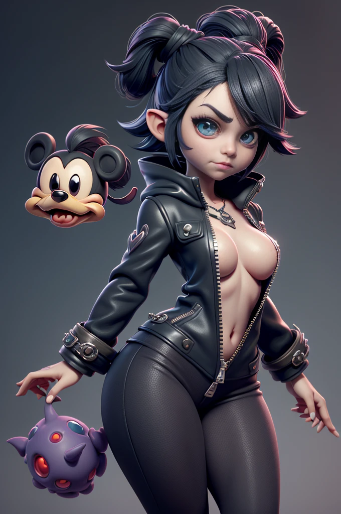 monstros estilos kingdom hearts, baseados em animais,3d style, shadown monster, demons, darkness monster, rayman legends, mickey mouse character style, girl and body, kingdom hearts, malhas leves e quentinhas, cores frias e alegres, (jaqueta com zipper aberto no meio até o umbigo),(super sensual)