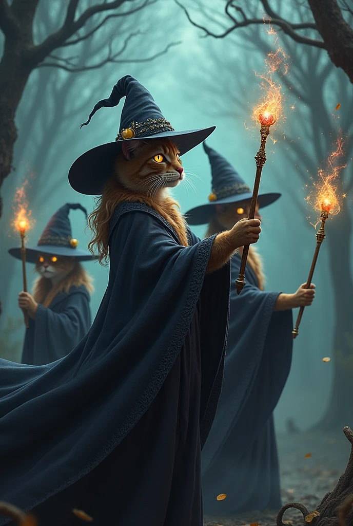 Cat witches with wand